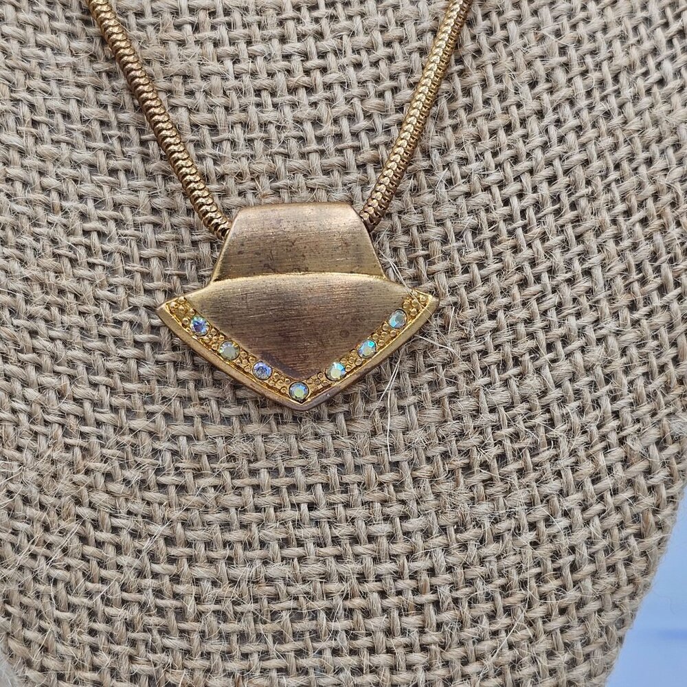 Vintage Gold-Tone Rope Chain Necklace & Clip-on Earrings Set Rhinestone Accents - Picture 2 of 4